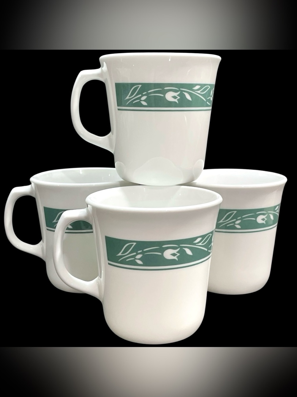 Vintage 1990s Corning Ware USA "Liza" Coffee Mugs Set (4) Collectible Stoneware